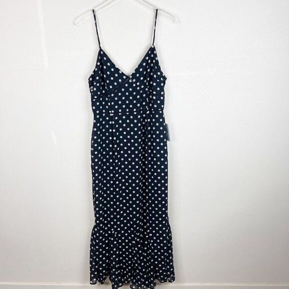 Lulus Black Polka Dot Midi Ruffle Tank Dress Sweetheart Neckline Large - Picture 1 of 9